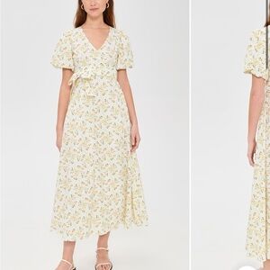 Cream Floral Maxi Dress with V-Neck and Tie Waist